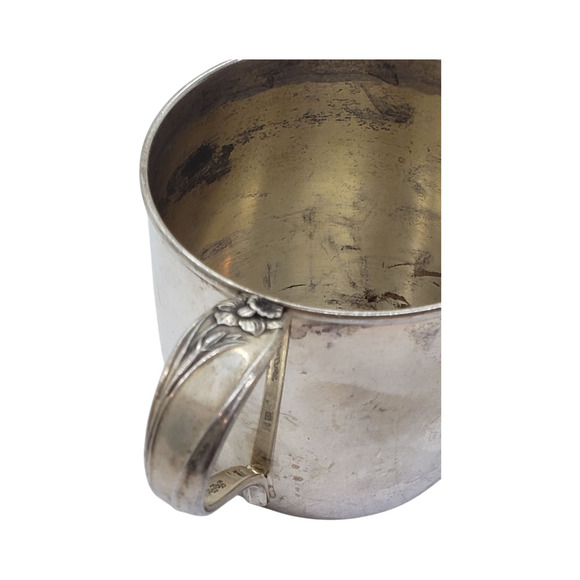 Vintage 1847 Rogers Bros Daffodil Silverplate Baby Cup Floral Handle USA 3" Tall - Picture 2 of 14